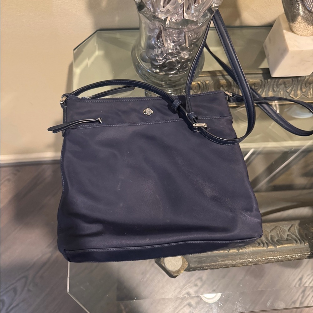 kate spade Navy Microfiber Crossbody Shoulder Bag with Spade Logo nice!!